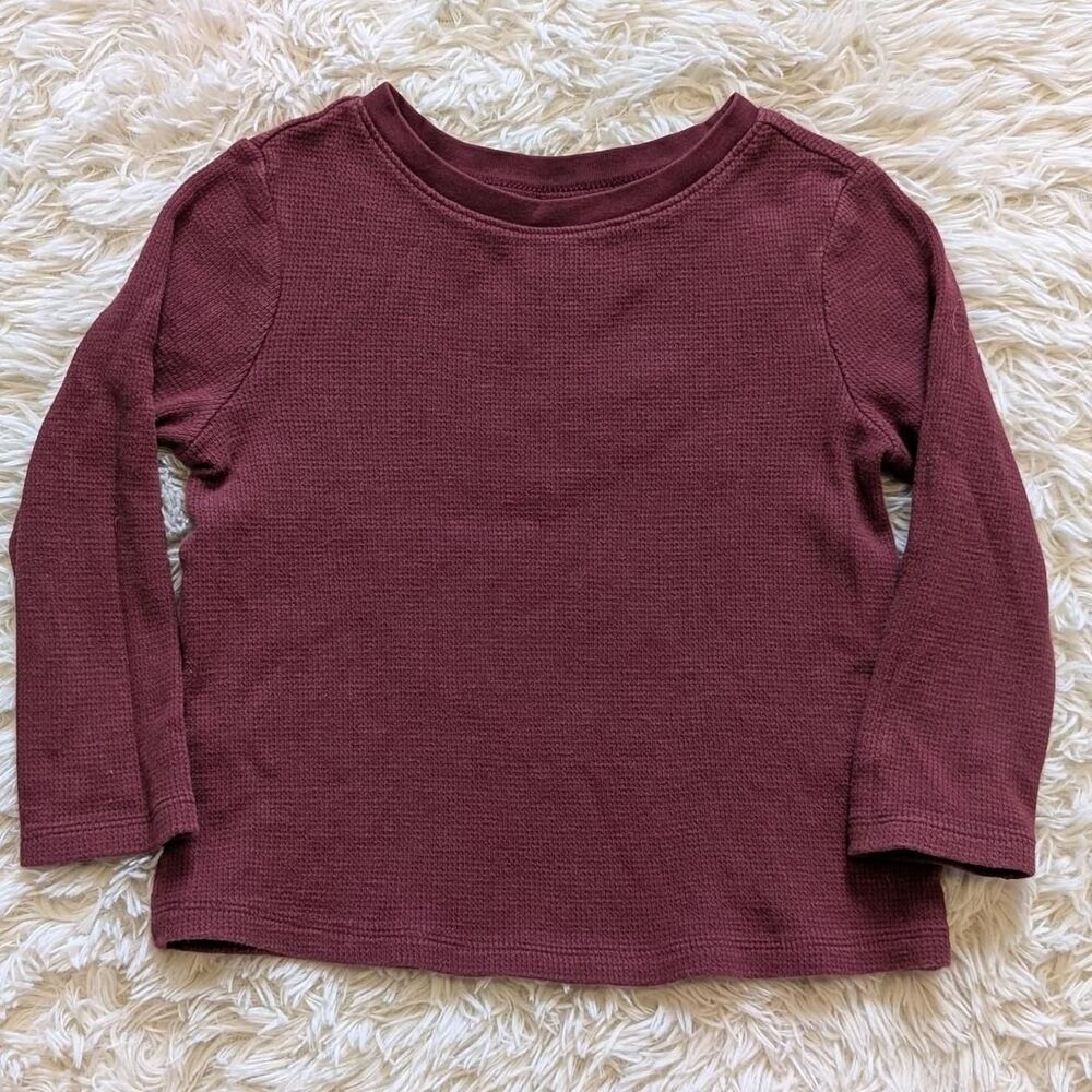Old Navy Boys Size 3T Red Burgundy Waffle Knit Thermal Long Sleeve Shirt